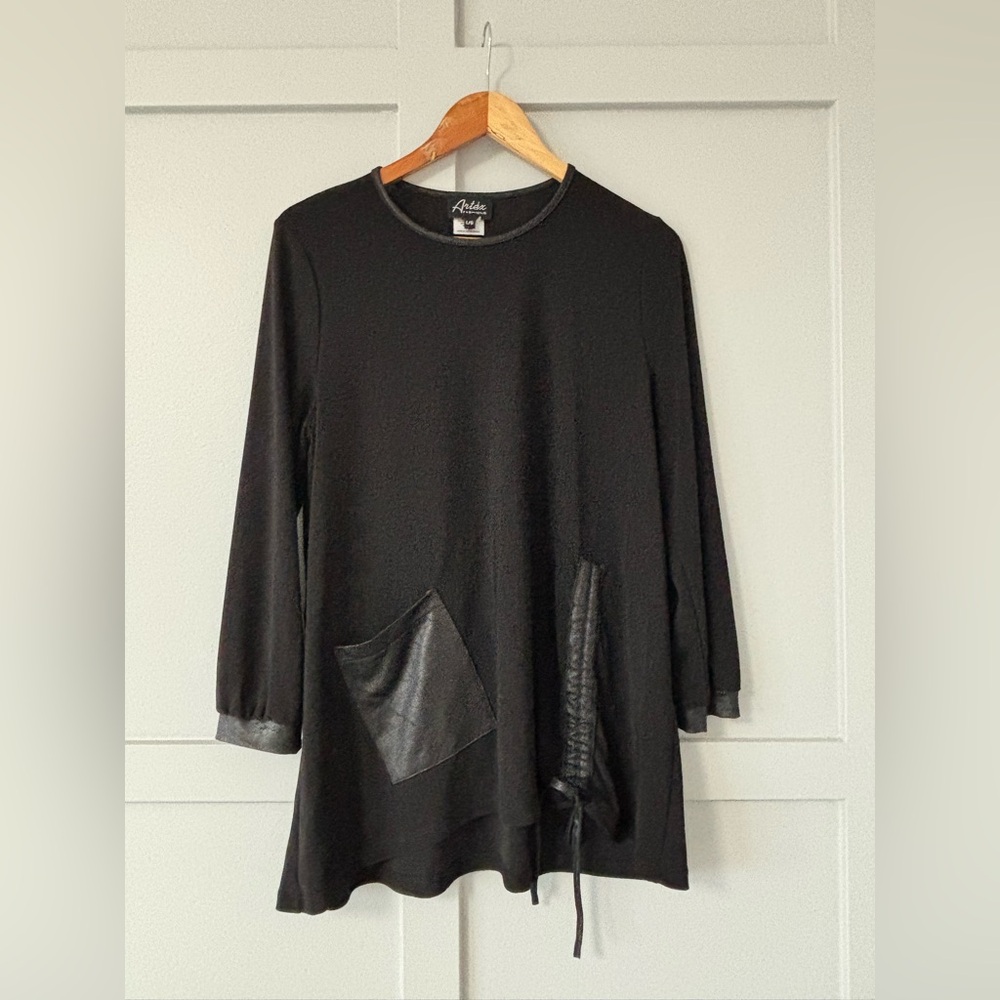 Artex Black Tunic with Faux Leather Details